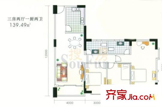 瑞康花園 2室 戶型圖