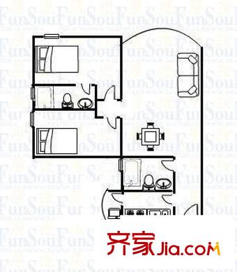 河濱花園 2室 戶型圖