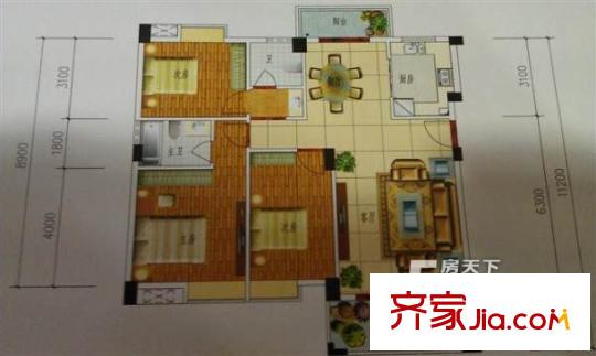 水岸新居戶型圖2 3室2廳2衛(wèi)1廚