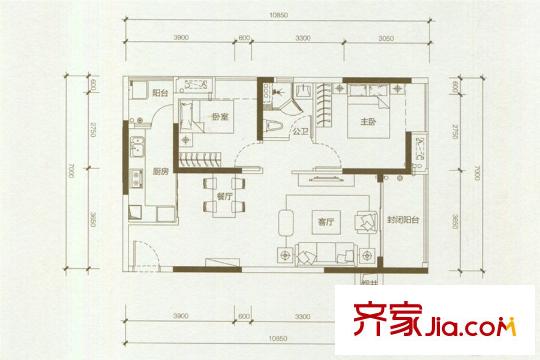 海倫堡?愛ME城市7棟01戶型 2室2廳1衛(wèi)1廚