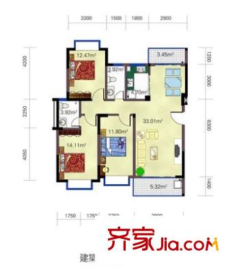 海關(guān)宿舍 3室 戶型圖