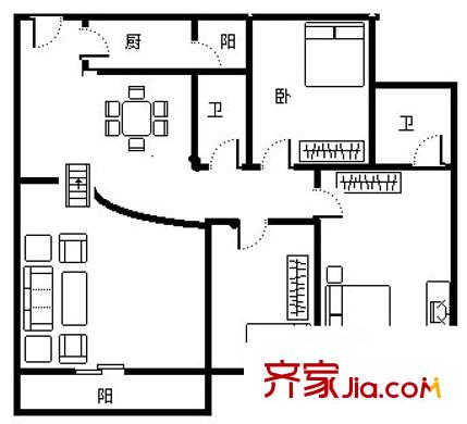 海關(guān)宿舍 3室 戶型圖
