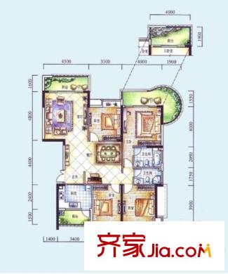 御花苑天平方米灣戶型圖13棟標(biāo)準(zhǔn)層01戶型 4室2廳2衛(wèi)1廚