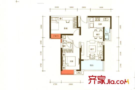 海倫堡?愛ME城市10、11棟01、02戶型 2室2廳1衛(wèi)1廚