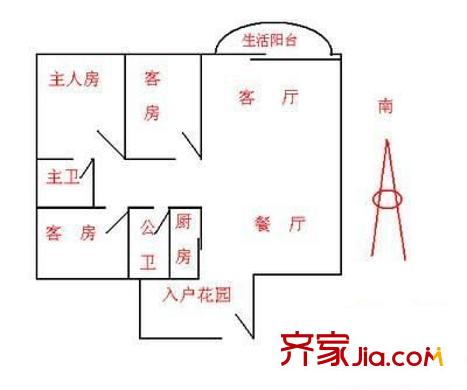富康豪庭二期 3室 戶型圖