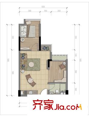 東駿朗晴居戶型圖1-2棟標(biāo)準(zhǔn)層B戶型 1室1廳1衛(wèi)1廚