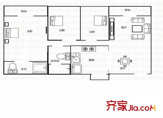 蓮花別墅洋房 3室 戶型圖