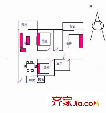 龍景花園 3室 戶型圖