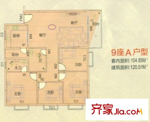 翠怡居住宅戶型圖翠怡居 4房2廳 4室2廳2衛(wèi)1廚