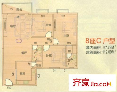 翠怡居住宅戶型圖翠怡居 3室2廳 3室2廳2衛(wèi)1廚