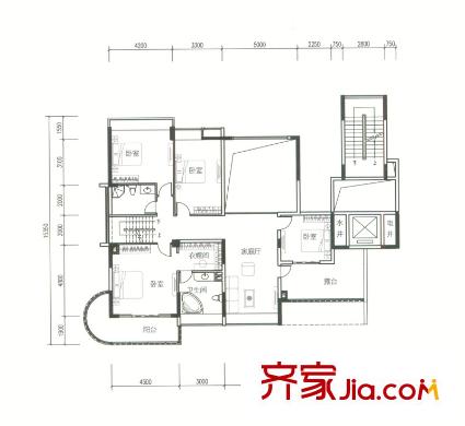 御花苑天平方米灣戶型圖4棟11層1單元01單位頂層復(fù)式（二層） 8室3廳2衛(wèi)1廚