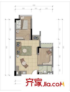 東駿朗晴居戶型圖1-2棟標(biāo)準(zhǔn)層B1戶型 1室1廳1衛(wèi)1廚
