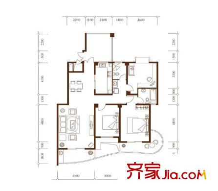 帝景花園戶型圖2室2廳 戶型 2室2廳2衛(wèi)1廚