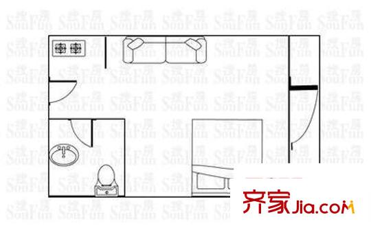 南城鴻福廣場 1室 戶型圖