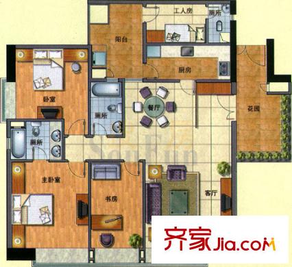 地王廣場戶型圖4室3廳3衛(wèi)1廚