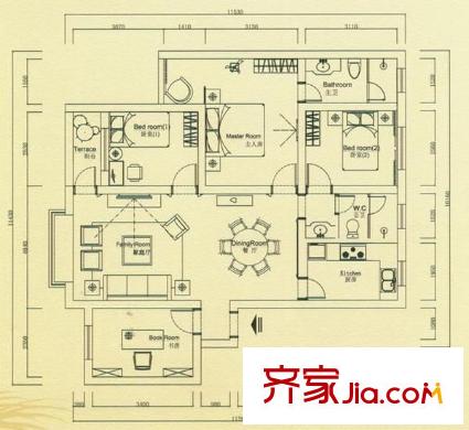 蓮花別墅洋房 3室 戶型圖