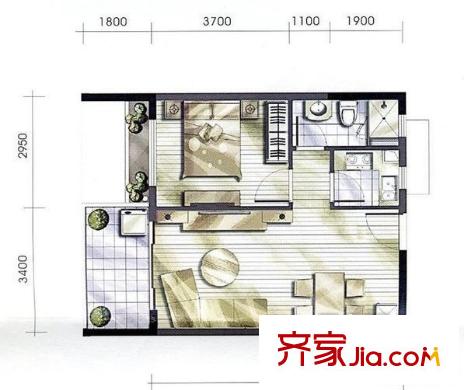 金田花園 1室 戶型圖