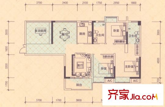 濱江公館戶型圖5棟1單元02戶型 2室2廳2衛(wèi)1廚