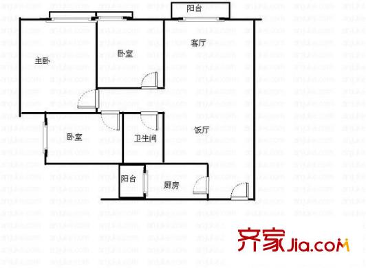 濱江公館 3室 戶型圖