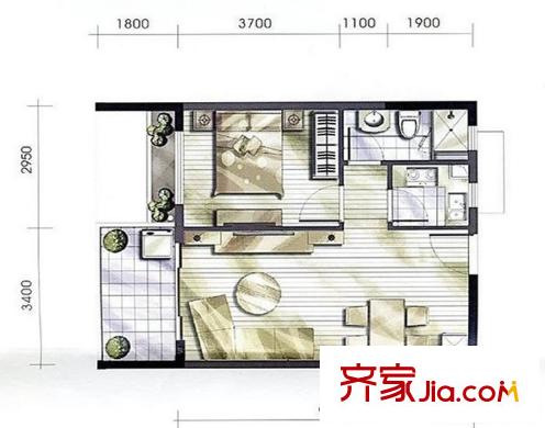 花和小城 1室 戶型圖