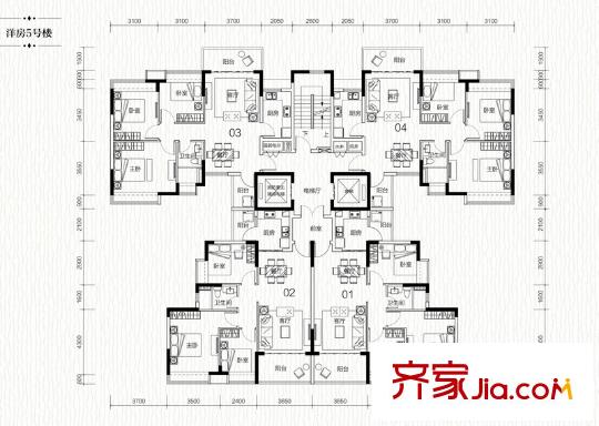 敏捷春天花園戶型圖洋房5座戶型 3室2廳1衛(wèi)1廚