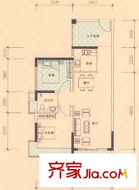濱江公館戶型圖3棟1、2單元04戶型 2室2廳1衛(wèi)1廚