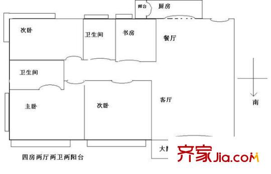 蔚藍星湖三期 4室 戶型圖