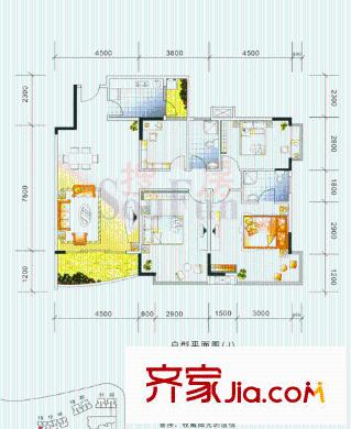 蔚藍星湖三期 4室 戶型圖