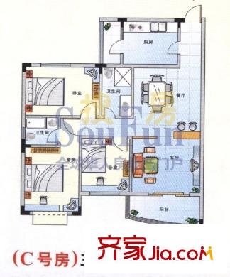 蔚藍星湖三期 3室 戶型圖