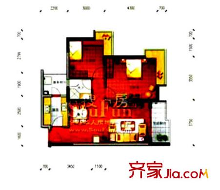 中央公館海德堡2室戶型圖