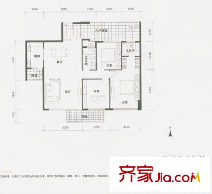 龍城國際戶型圖龍禧閣02戶型奇數(shù)層平面圖 3室2廳2衛(wèi)1廚