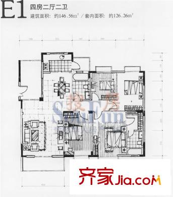 金椅豪園別墅戶型圖金椅豪園 4室2廳2衛(wèi)1廚