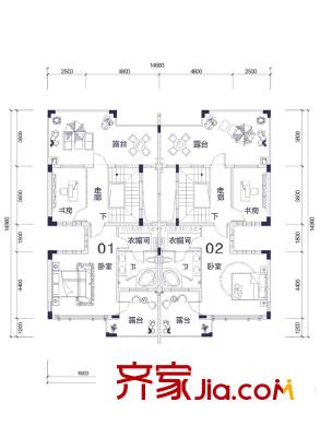 花園城?孔雀湖S1戶型三層戶型圖 4室4廳2衛(wèi)1廚