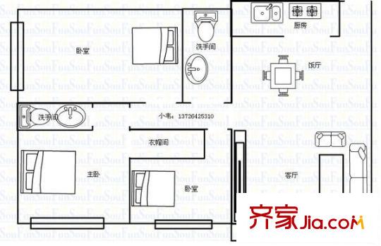 花和小城 3室 戶型圖