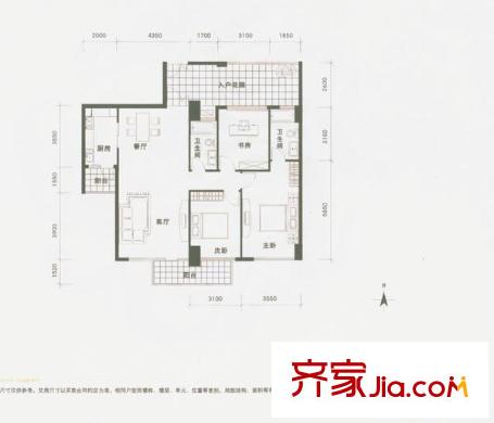 龍城國際戶型圖龍慶閣02戶型奇數(shù)層平面圖 3室2廳2衛(wèi)2廚