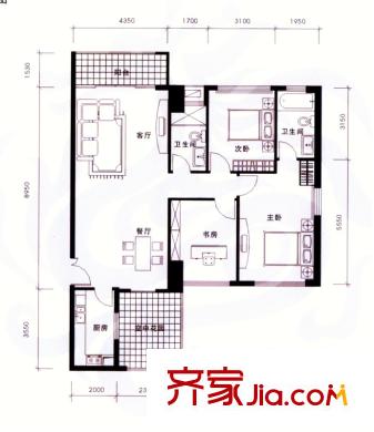 龍城國際戶型圖龍福閣奇數(shù)層04戶型圖 3室2廳3衛(wèi)1廚