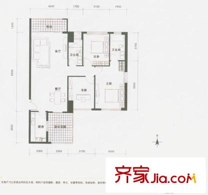 龍城國際戶型圖龍慶閣04戶型奇數(shù)層平面圖 3室2廳2衛(wèi)1廚