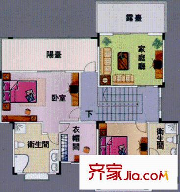 帝雍園別墅戶型圖2室1廳2衛(wèi)