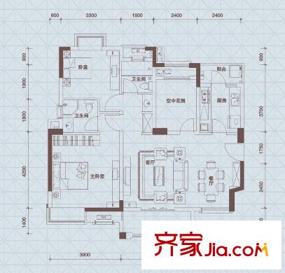 萬科城新里程戶型圖藍(lán)調(diào)沙龍 3室2廳2衛(wèi)