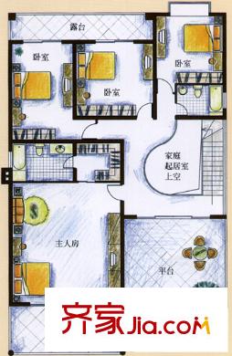 海悅金灣戶(hù)型圖3室1廳2衛(wèi)