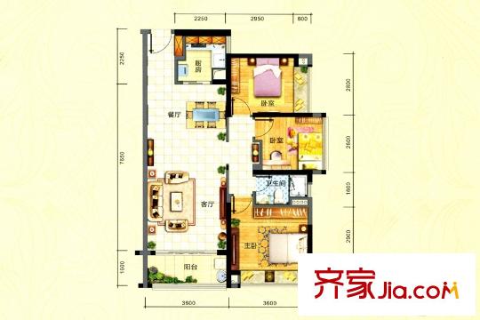 龍泉幸福里花園1棟03、04戶型 3室2廳1衛(wèi)1廚