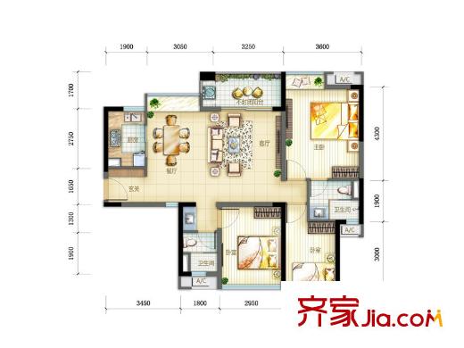 萬科金悅香樹戶型圖9-15號(hào)樓B戶型 3室2廳2衛(wèi)1廚