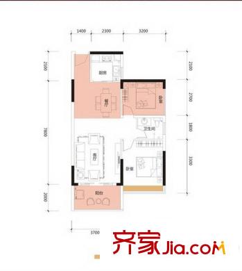 美泰天韻1棟1單元02號(hào)戶(hù)型 2室2廳1衛(wèi)1廚