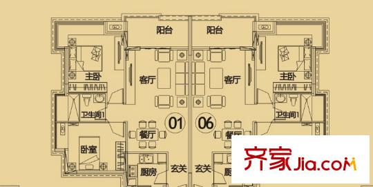 沙田東港城上郡戶型圖4區(qū)1-2棟標(biāo)準(zhǔn)層01、06戶型 2室2廳1衛(wèi)1廚