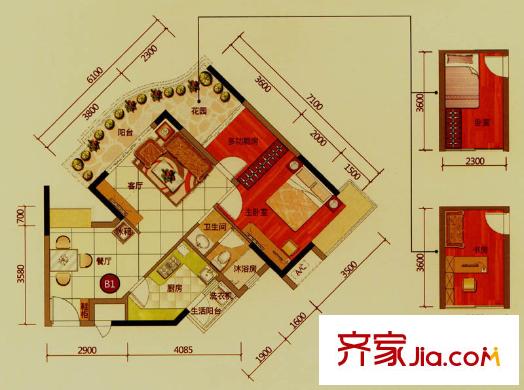 沙田東港城上郡戶型圖4區(qū)3棟4單元標(biāo)準(zhǔn)層03戶型 2室2廳1衛(wèi)1廚