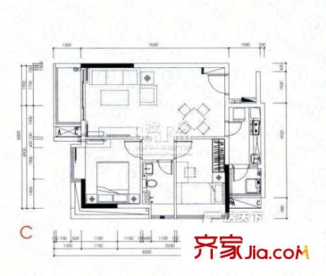 萬科運河東1號公寓 1室 戶型圖