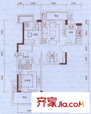 萬科城新里程戶型圖愛尚自由戶型圖 2室2廳1衛(wèi)