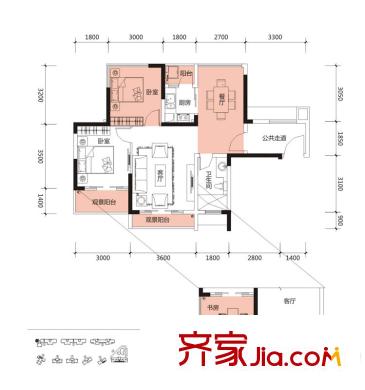 美泰天韻1棟1單元04號(hào)戶(hù)型圖 2室2廳1衛(wèi)1廚