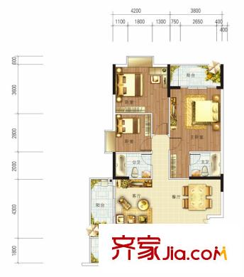 獅子洋1號戶型圖9-11棟標準層B3戶型 3室2廳2衛(wèi)1廚