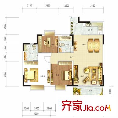獅子洋1號(hào)戶型圖1、2棟標(biāo)準(zhǔn)層A1戶型 3室2廳2衛(wèi)1廚